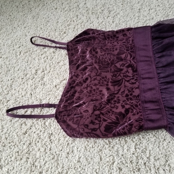 Garage Burnout Velvet & Tulle Mini Dress in Eggplant - Picture 3 of 10